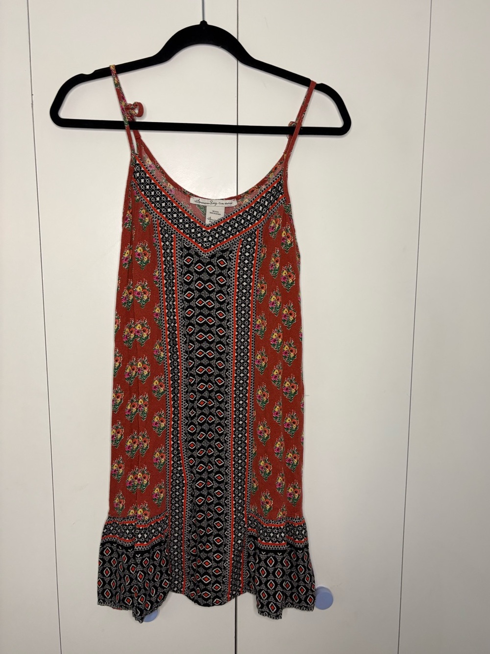 American Rag Boho colorful Mini Dress M red floral multi print